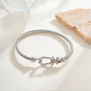 Silver Plated Twisted Cable Bangle Bracelet